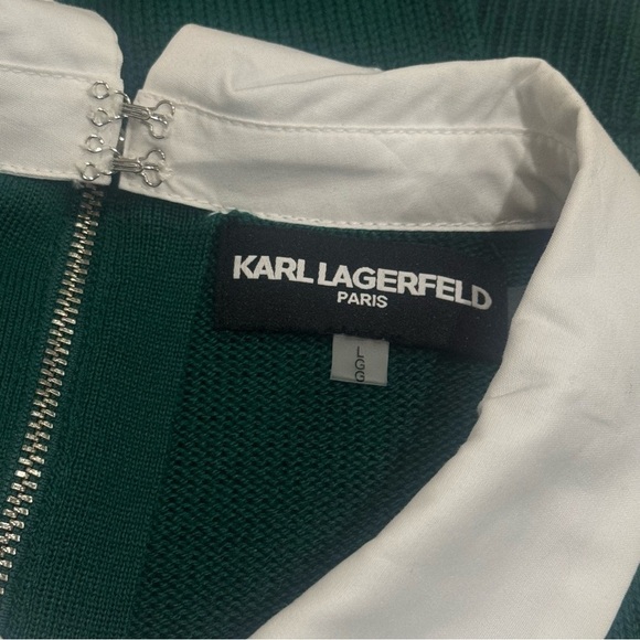 Karl Lagerfeld Layered Look Wool Blend Sweater in Veridian Green Women’s Size L - Picture 10 of 13